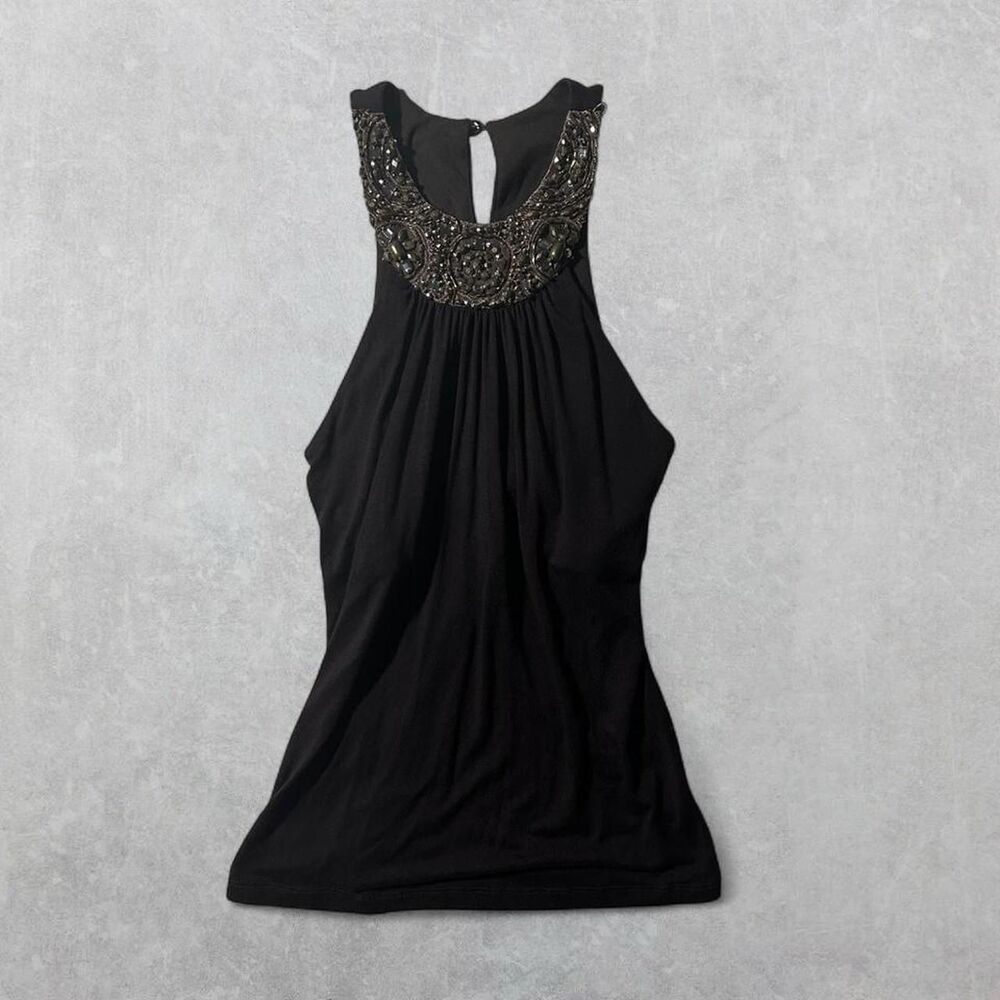 Dark Brown Beaded Halter Top with Shelf Bra